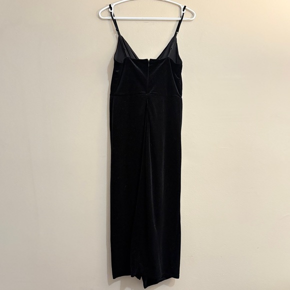 Dynamite Black Sparkly Velvet Midi Dress Faux Wrap Style Ruffle w Slit - Small - Picture 10 of 15